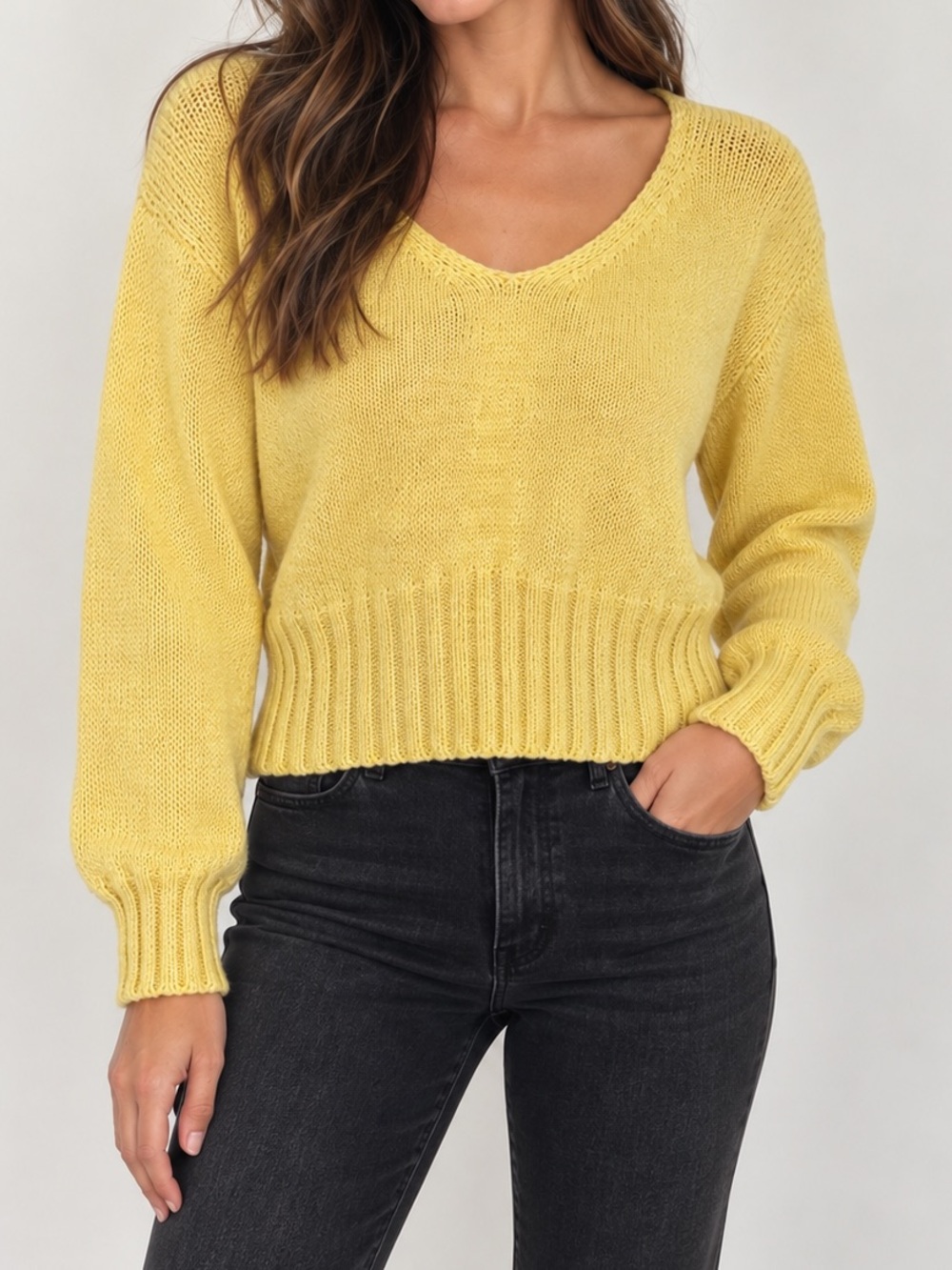 MaxMara Weekend Bright Butter Yellow Knit Sweater 100% Cotton V-neck Medium $450